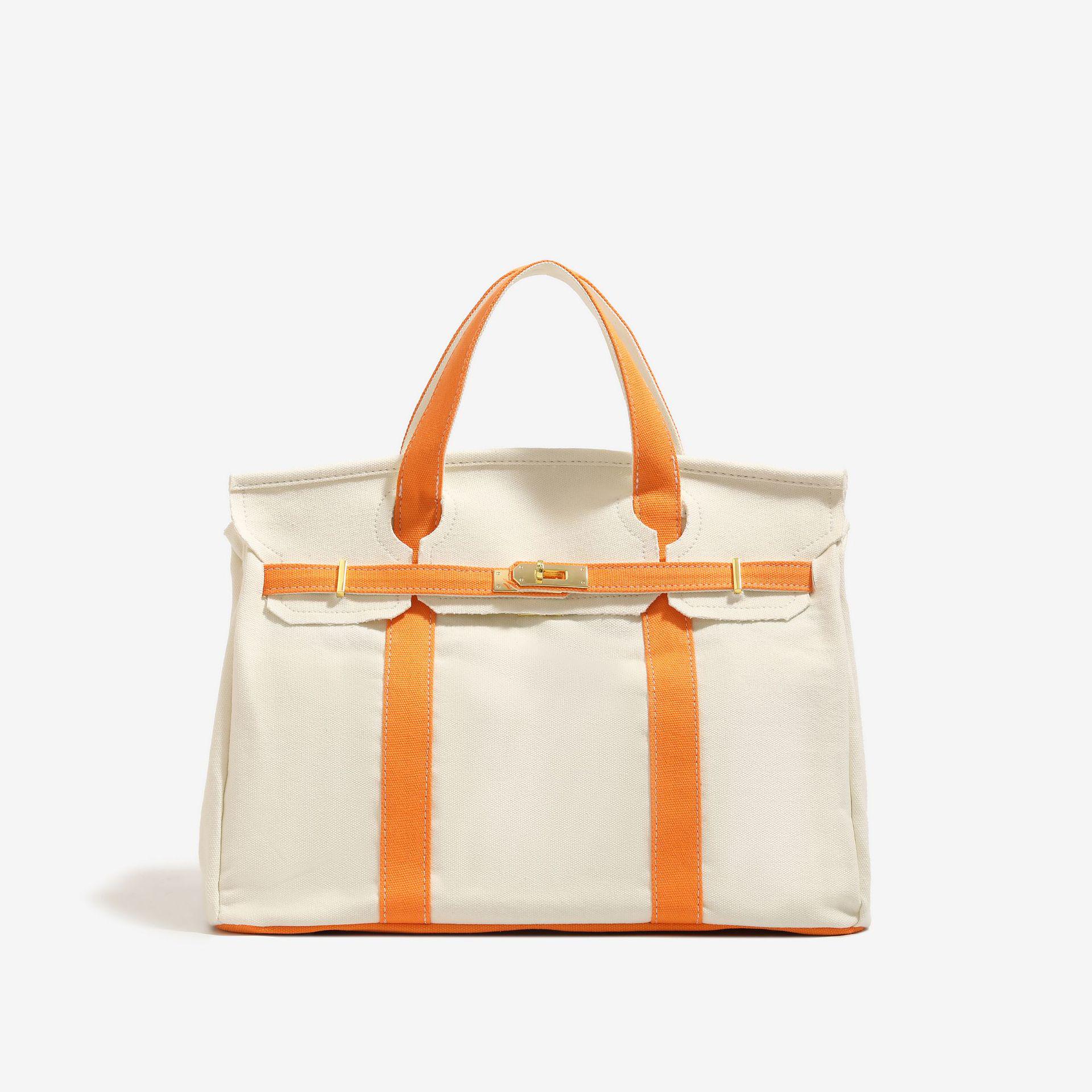 Damen 2025 Colorblock Canvas Handtasche - Großes Fassungsvermögen, Vielseitige Pendlertasche sunset orange