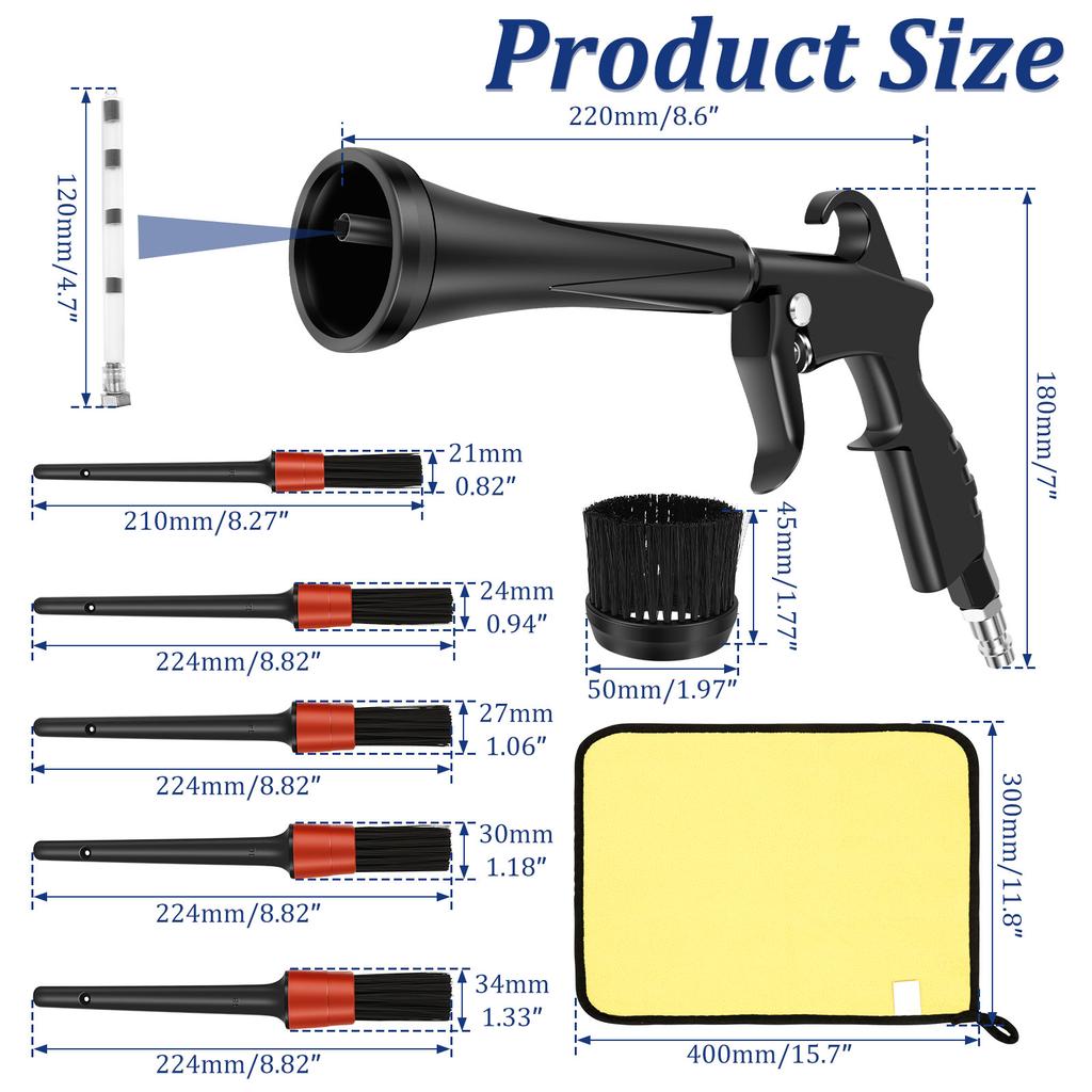 Car Interior Air Blow Gun Tornador Cleaning Blower High Pressure Air Duster Car Detailing Dirt Tool with Nozzle and 5 Brush Head