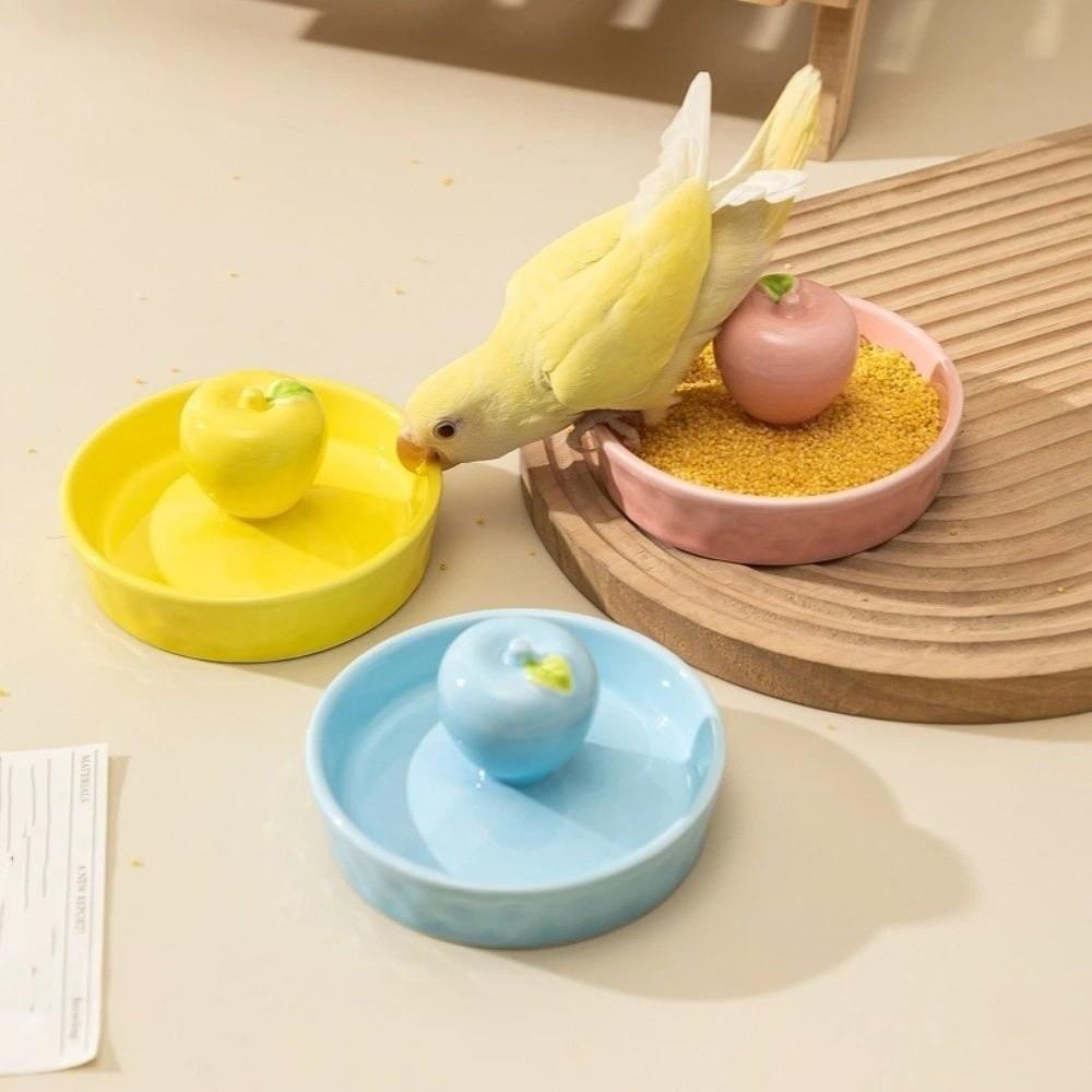 Anti-Rollover Ceramic Pet Feeding Bowl Bite Resistant Non-Slip Bird Feeding Dish Wide Mouth Fruit Shape Drinking Water Bowl