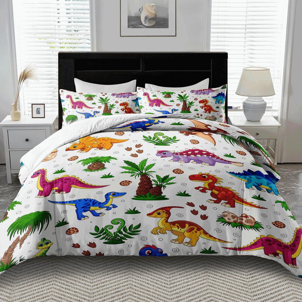 2/3Pcs Cartoon Bedding Set Animal Duvet Cover Set Dinosaur Comforter Cover Bedroom Decor Guest Room 2D Jurassic Flat Printing