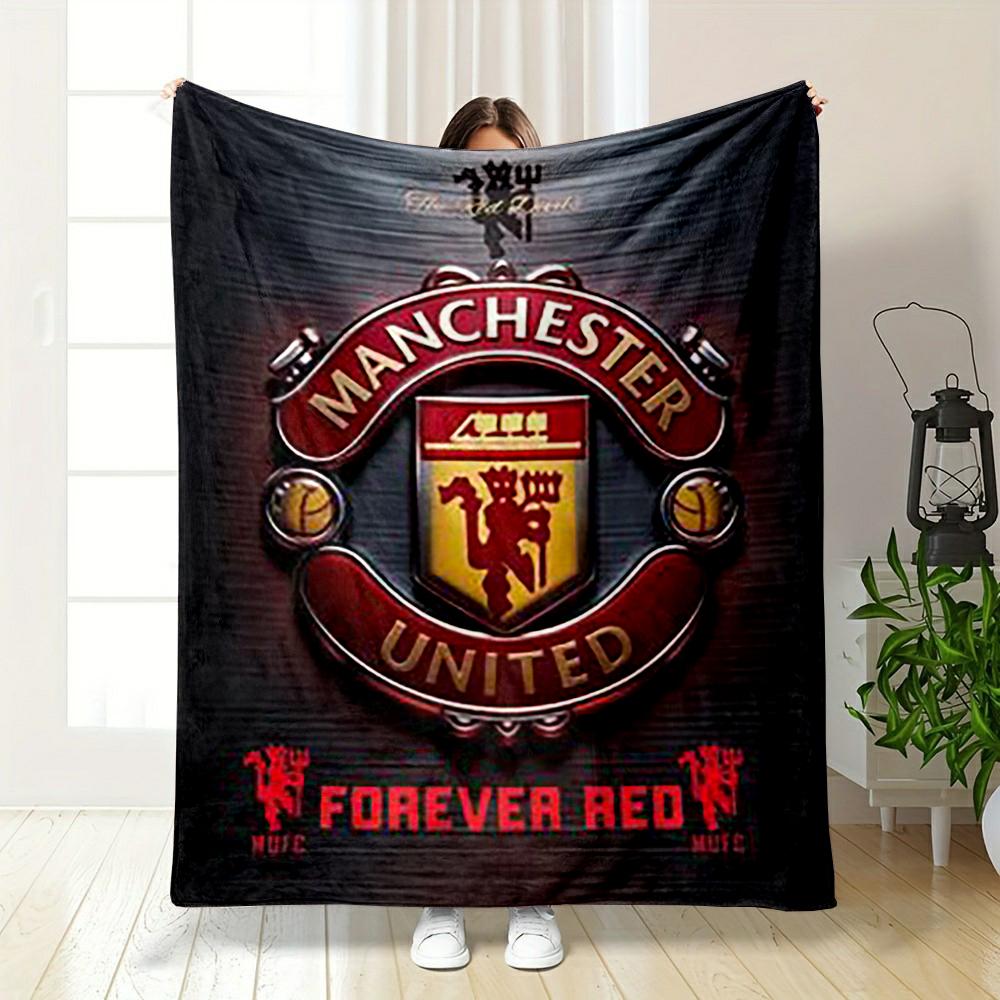 Manchester United Emblem Printed Flannel Blanket for Bedroom, Living Room, Sofa, and Nap