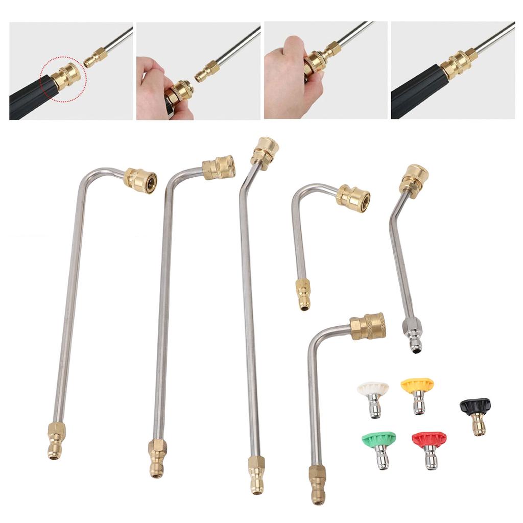 Pressure Washer Extension Wand Nozzle Set 30° 90° 120° 4000 PSI 1/4in Quick Connect Stainless Steel Power Washer Accessories