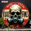 D Metal Sign Toxic Fumes Skeleton Gas Mask Vintage Rustic Punk Rock Tin Sign Steampunk Skull Bar Garage Man Cave Wall Art Hallo