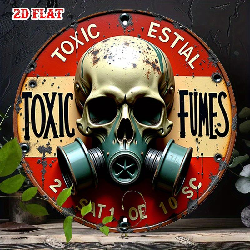 D Metal Sign Toxic Fumes Skeleton Gas Mask Vintage Rustic Punk Rock Tin Sign Steampunk Skull Bar Garage Man Cave Wall Art Hallo