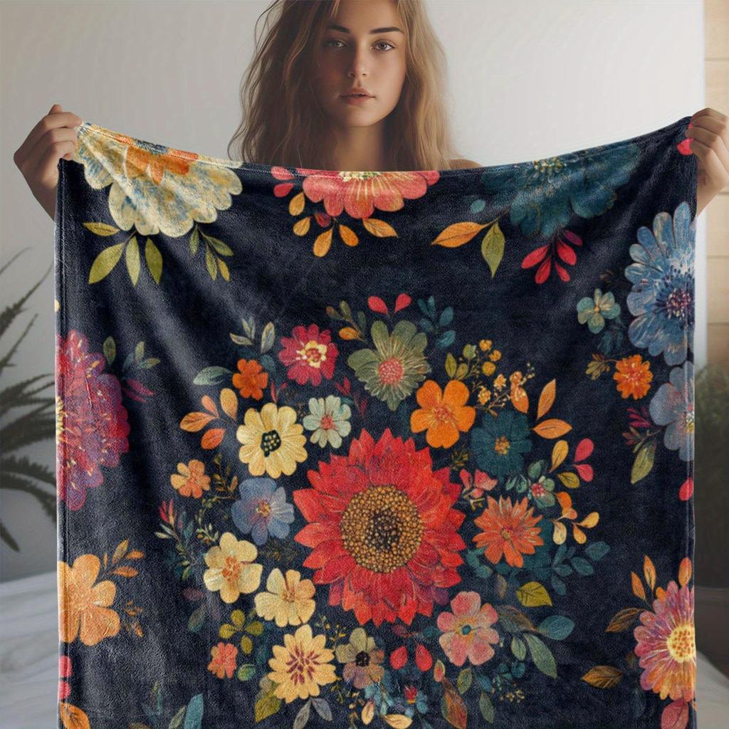 Multicolored flower pattern Flannel printed blanket suitable for all seasons suitable for living room office sofa and travel