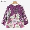 ZANZEA Lässige Bluse mit Rundhalsausschnitt und 3/4-Ärmeln und lockerem Print für Damen