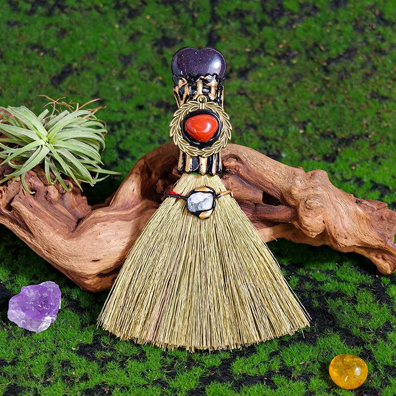 Heart-Shaped Crystal Broom Prop for Home Decor