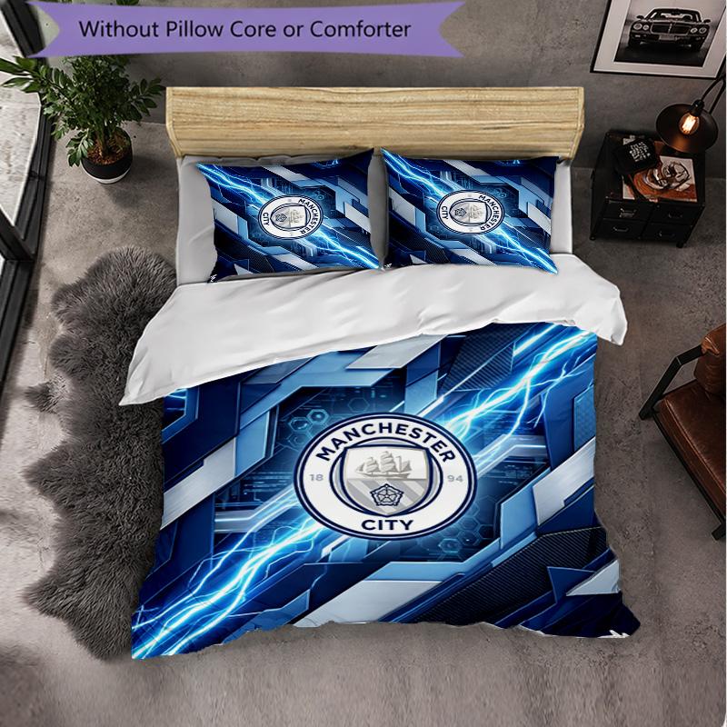 Set Lenzuola Manchester City Modello 3 Pezzi Morbida Copripiumino in Microfibra con Federe per Camera da Letto