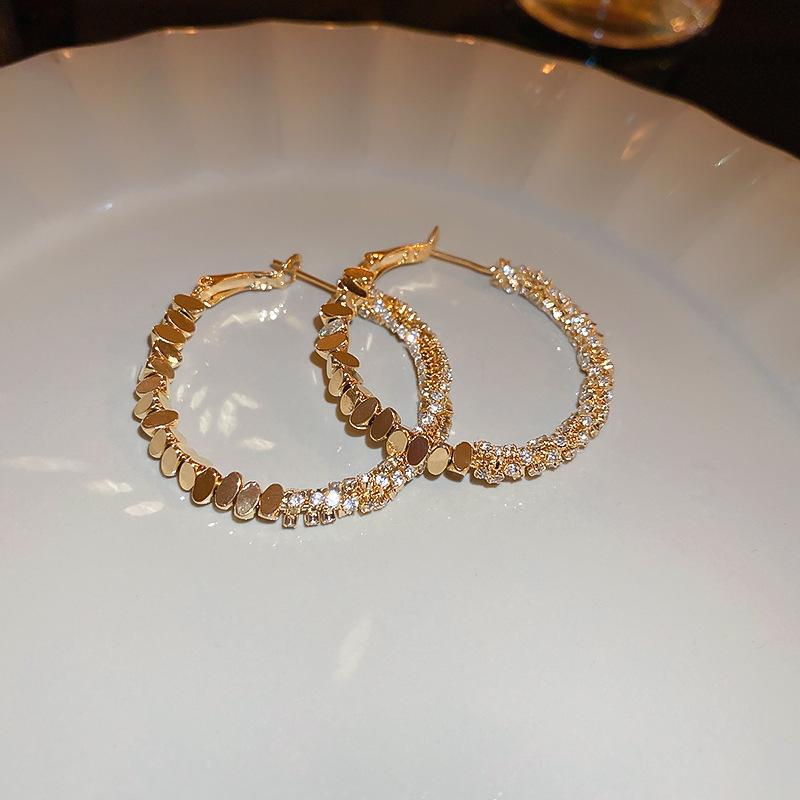 Gold French Simple Round Plain Ring Earrings Light Luxury Earrings Hong Kong Style Earrings