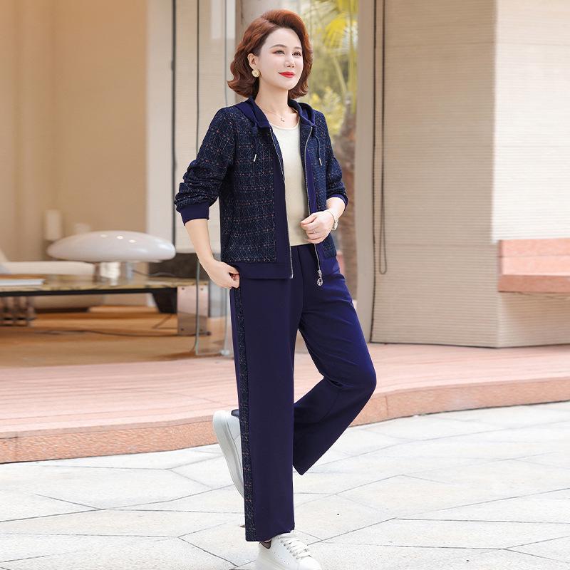 

Stylish Plus Size Sportswear Set for Middle-Aged & Elderly Women - Spring & Autumn Casual Jacket 2XL (115-125 jin) темно-синього кольору