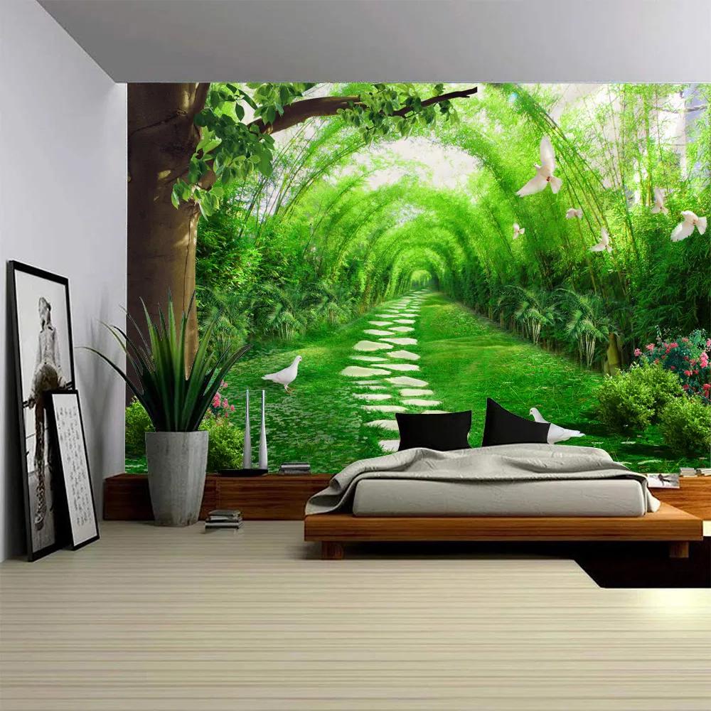 Bamboo Forest Perspective Tapestry Immersive Bamboo Forest Scene Tapestry Serene Forest View Wall Hanging Living Room 95x73cm