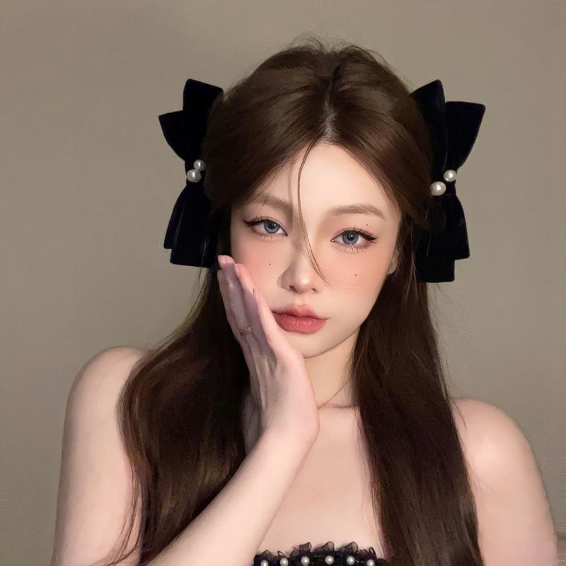 

2 шт. Изящный ретро черный/красный бархатный бант-зажим Элегантный двухкомпонентный зажим-уточка для школьной вечеринки на все сезоны Аксессуары для волос A2