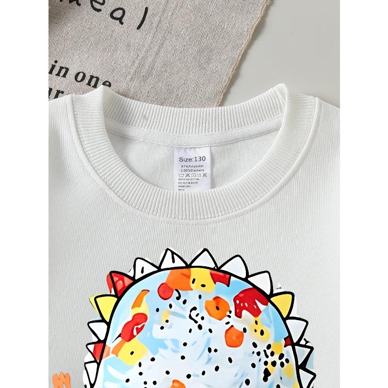 Youth Crewneck Sweatshirt Featuring a Vibrant Dinosaur And Car Design, Easy To Wash, Suitable for Spring And Fall, Ideal for Sports And Casual Outfits