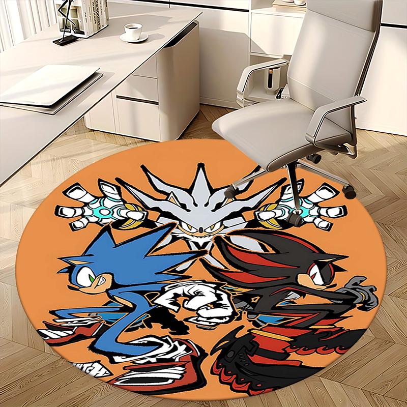 1 ks Kobercový kruhový koberec s designem postavičky Sonic the Hedgehog z anime kresleného filmu, Podložka pod kancelářskou židli, Protiskluzový koberec pro domácí dekoraci