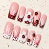10pcs Handmade Press-On Nails Short Style French Tip With Polka Dot Ladybug 3D Flower Design Women