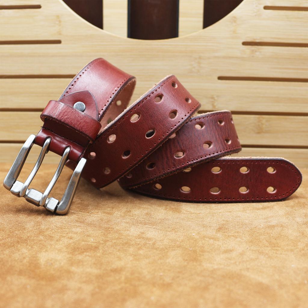 Thickened Head Layer Cowhide Belt for Men European and American Fashion Double-pin Buckle Italian Motorcycle Style Tough Guy Belt