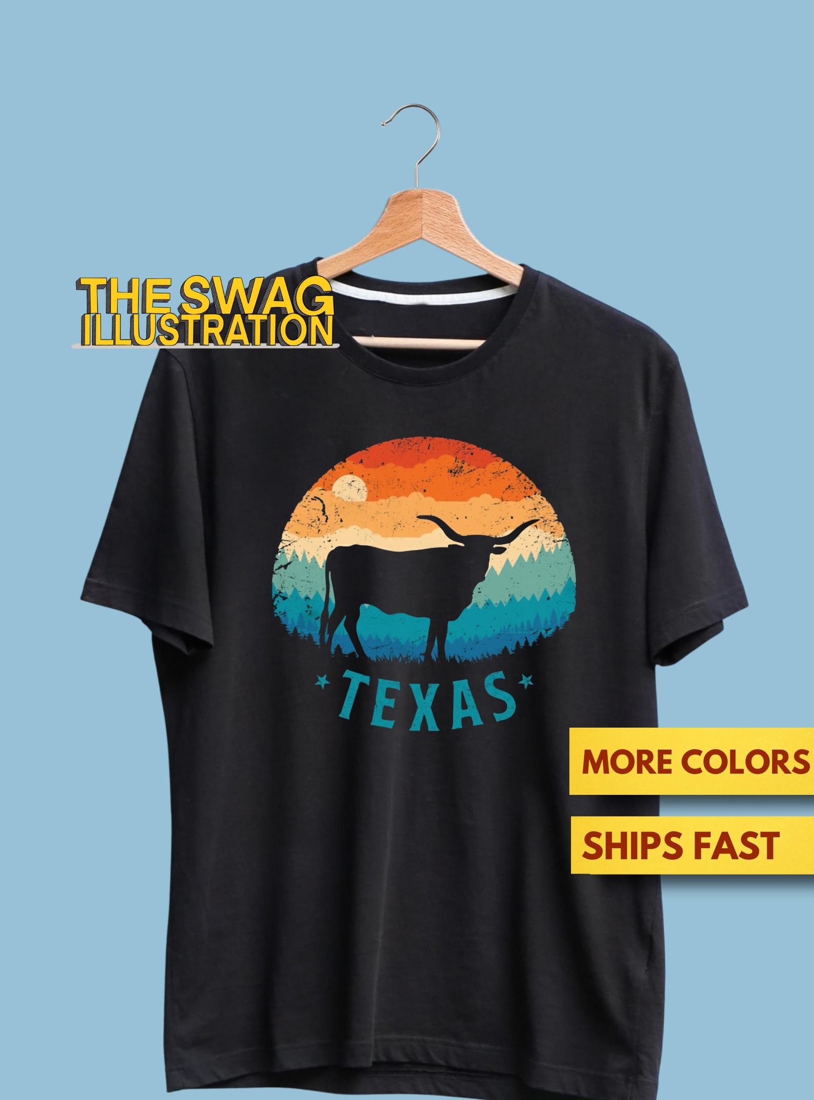 Texas Longhorn Retro Sunset Texas Shirt, 70s Retro Style Shirt, Texas Cultural Heritage, Longhorn Cattle Shirt, Texian Gift Soft Premium Tee M