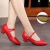 Ladies Sports Wide Full Rubber Sole Latin Dance Shoes Women Adults Mid-high Heels Soft Bottom Square Leather Dance Shoes Red