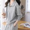 Casual Sportswear Two-piece Set - Spring/Autumn Simple Collar Pullover and Loose-waist Long Pants for Women's Outfit
