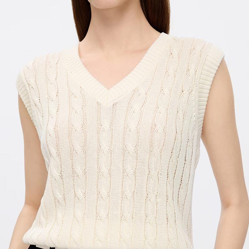 EiLEEN ELITEE Women's Premium Linen Blend Cable Knit V-Neck Vest