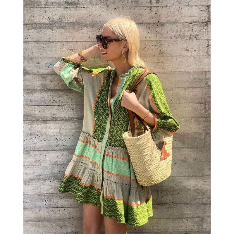 

Independent Station Amazon Positioning Cotton and Linen Three-Quarter Sleeve Skirt Dark green S