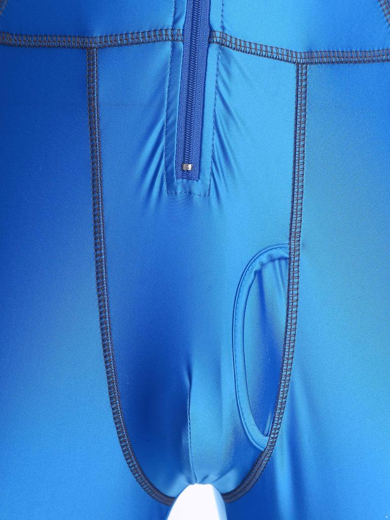 Men‘s Compression Swimwear & Gym Romper S-3XL: Shiny Long Sleeve Jumpsuit with Front Zipper, Flatlock Seams for Comfort