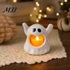 Halloween Tabletop Decoration Ghost Candle Holder with LED Candle, Cute Tea Light Holder, Spooky for Indoor Home Decor, Holiday Party Supplies Shaped