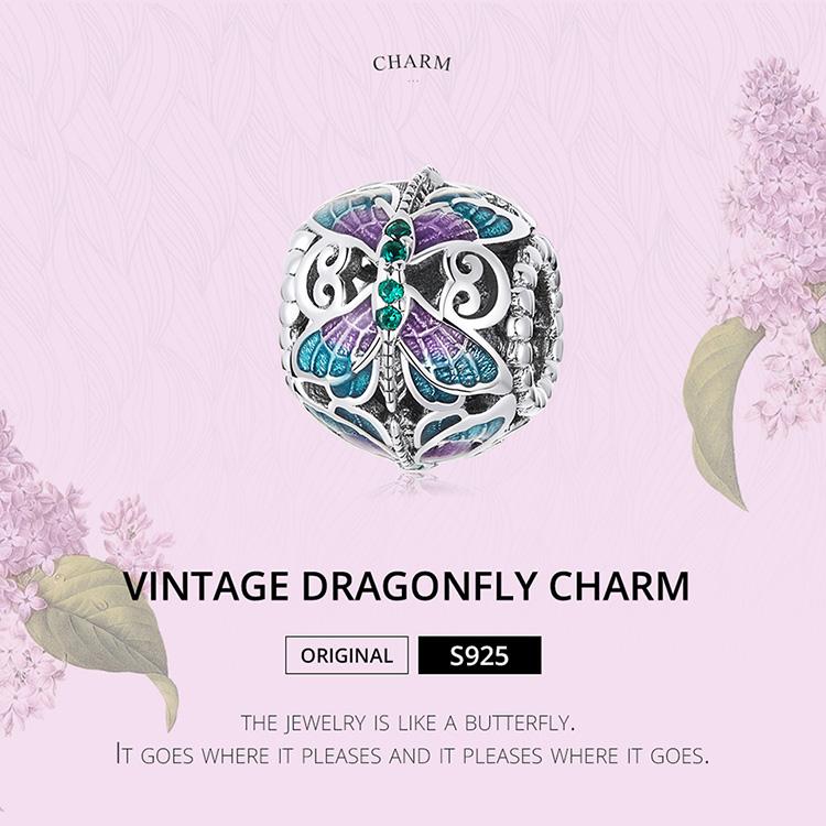 Breloc cu libelule vintage BAMOER, din argint Sterling 925, potrivit pentru brățară și brățară din argint pentru femei, cadou de bijuterii fine