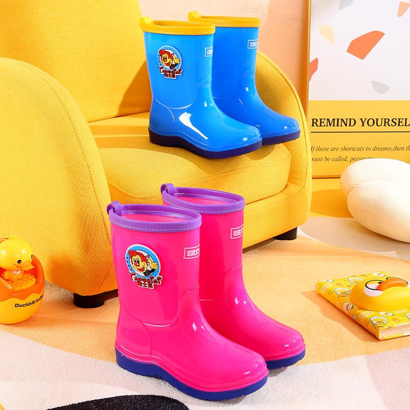 Pull Back Children's Rain Shoes Cartoon Baby Non-slip Waterproof Shoes Wear Cute Boys and Girls Warm Rain Boots Bundle Mouth Water Boots