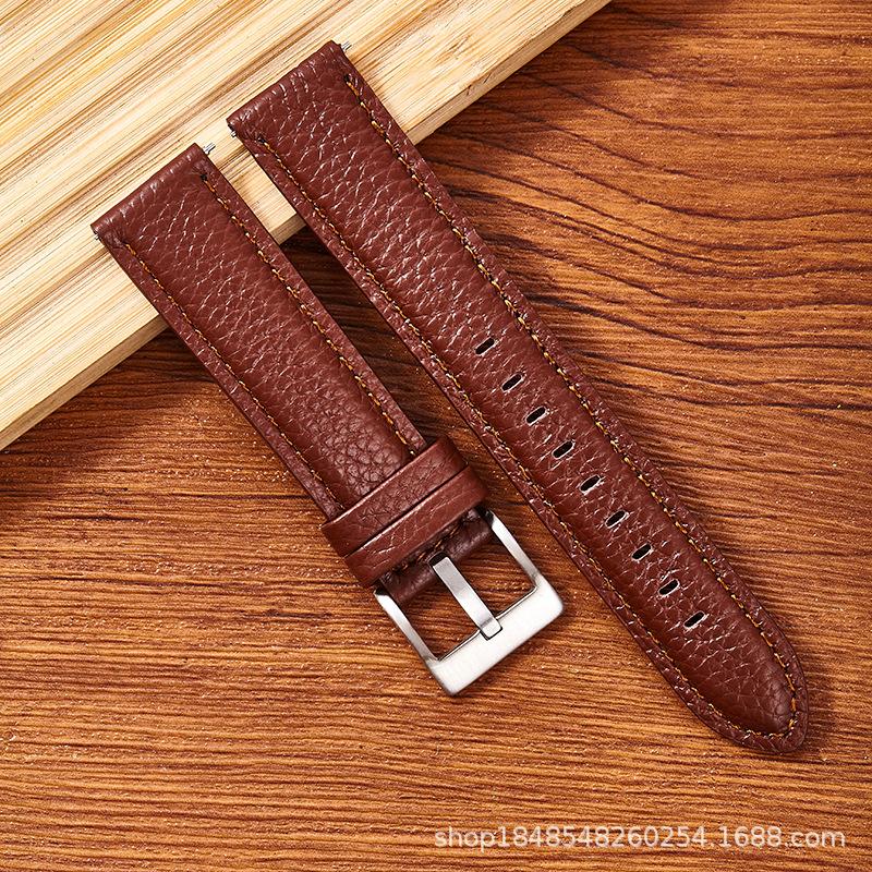 Watch With Genuine Leather 6-Color Lychee Pattern High Core Soft And Wear-Resistant Cowhide Strap 20Mm 22Mm Pin Buckle
