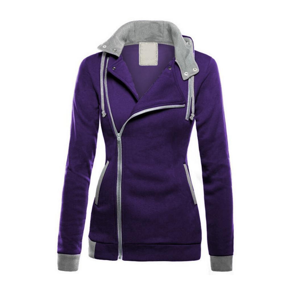 Women's  Spring Fleece Lined Color Block Hooded Sweatshirt, Thickened Warm Diagonal Zipper Hoodie
