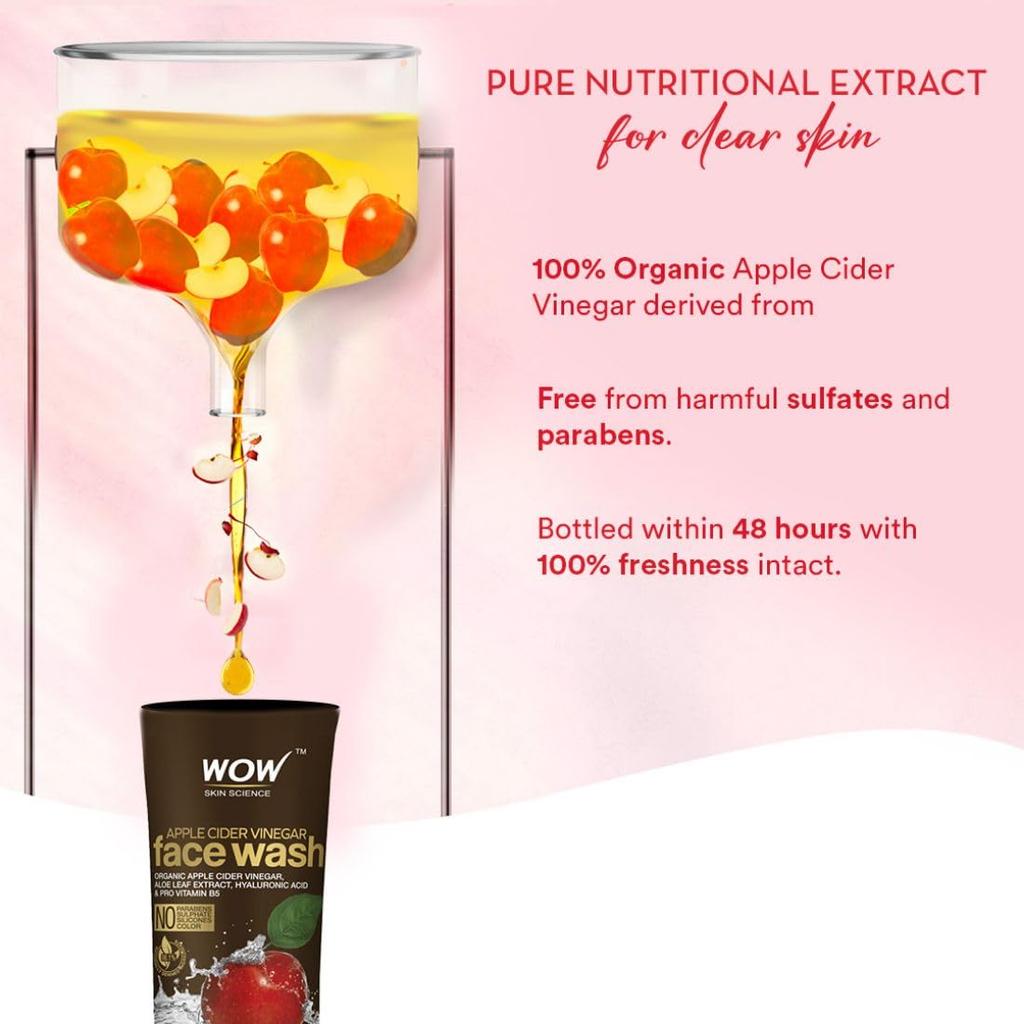 WOW Skin Science Apple Cider Vinegar Foaming Face Wash 100 Ml Deep Cleansing Face Cleanser For Oily Skin Aloe Hyaluron