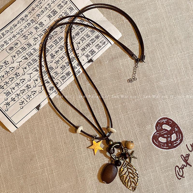 Этнический стиль ретро подвеска в виде диска и листа женская нишевая многослойная длинная цепочка на ключицу популярное сочетание