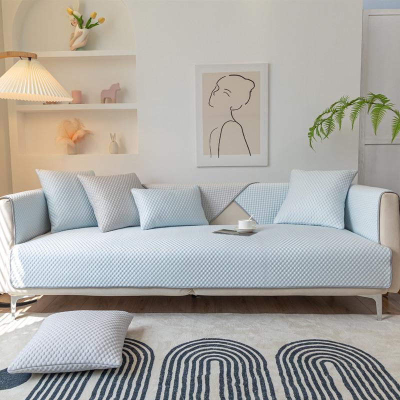 Summer New Ice Silk Cold Bean Sofa Cushion Cool Feeling Simple Polka Dot Solid Color Non-Slip Sofa Cushion Towel