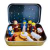 PVC Christmas Nativity Set Mini Size Tin Box Packaging Nativity Figurine Set Horse Trough Design Miniature Scene Figurine