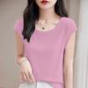 Women Modal T Shirt Short Sleeve Summer Slim Fit Flutter Sleeve Round Neck Comfortable Casual Tee