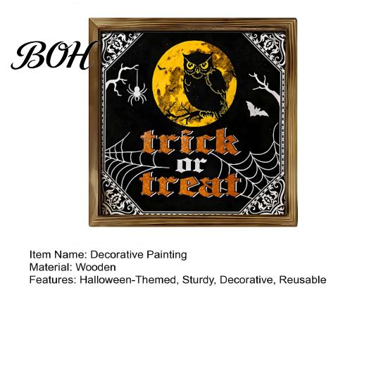 Halloween Wooden Tabletop Ornaments Framed Decor Sign, Happy Trick or Treat Printed Picture Frame, Small Entryway Displays Witch Castle Owl