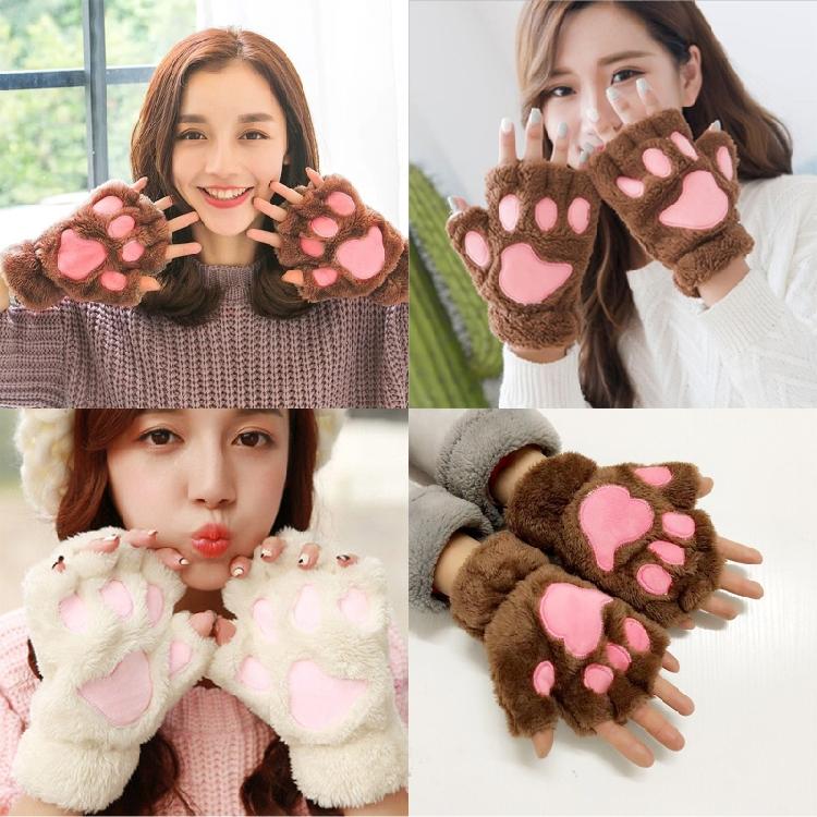 Winter Fingerless Gloves Fluffy Bear for Cat Paw Claw Half Finger Mitten Hand Wa