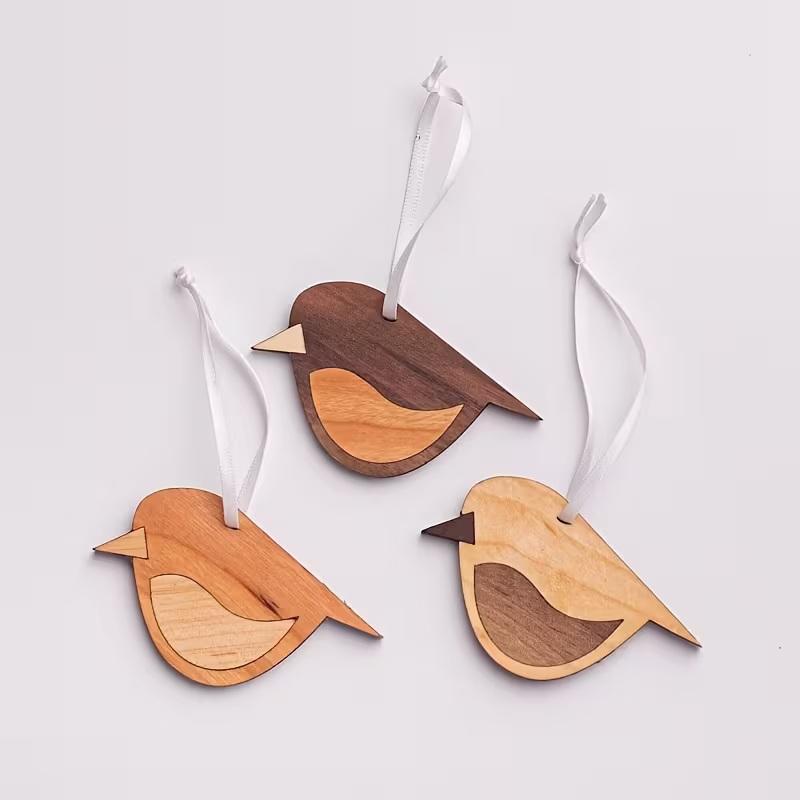 1/3Pcs Wooden Bird Hanging Decorations Artificial Wood Home Decor Vintage Style Hanging With Rope Design Pendant Bohemian Style