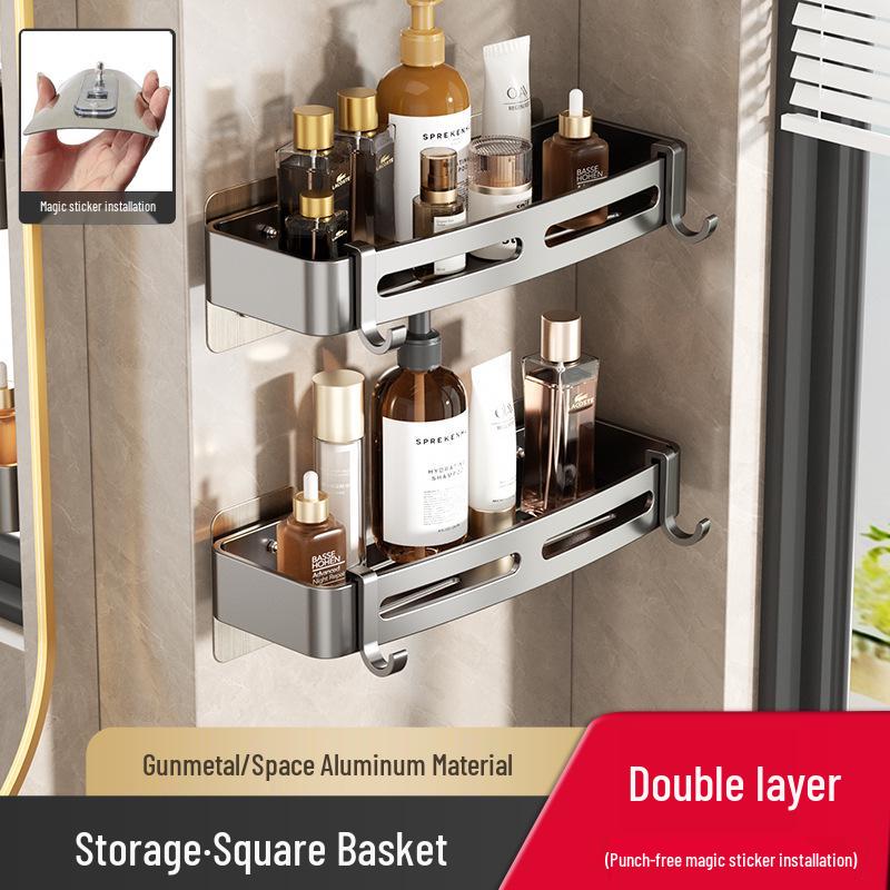 Gunmetal Punch-Free Space Aluminum Corner Bathroom Shelf