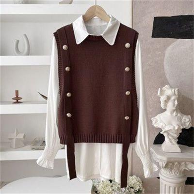 Women's Spring and Autumn Solid Color Vest Sleeveless Round Neck Knitted Undershirt