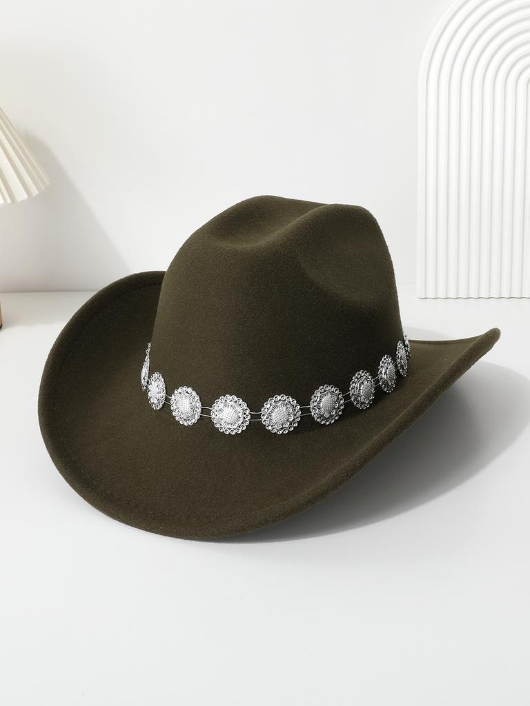 Western cowboy top hat men's and women's casual top hat flower sequined felt hat