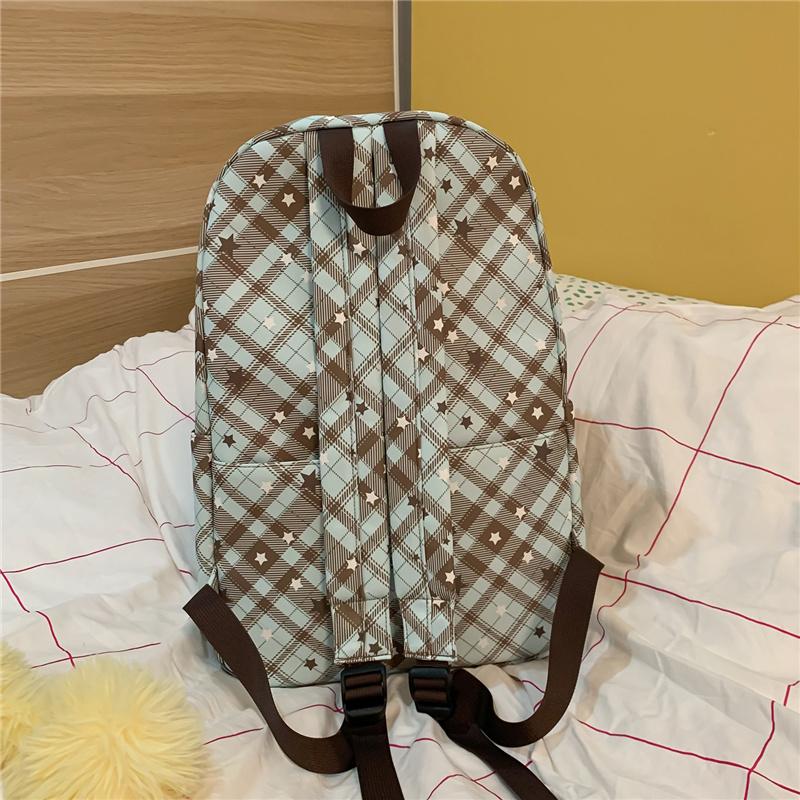 Schulrucksack für Studenten Damen Retro Karomuster Große Kapazität Reiserucksack