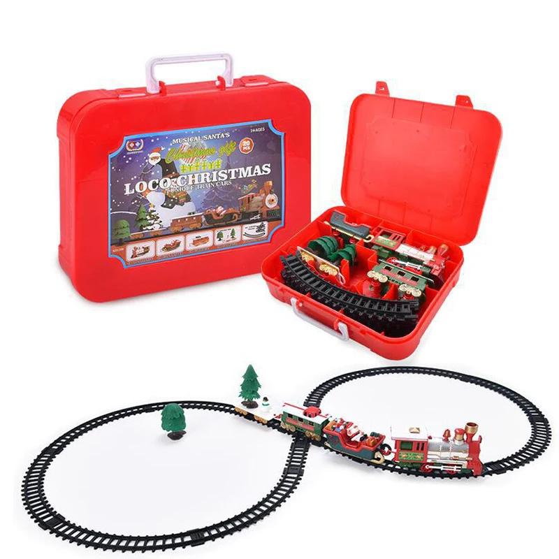 

Рождественская электронная музыка Электропоезд Игрушки Детская электрическая железная дорога Трек Поезд Набор гоночных дорожных транспортных игрушек Подарок