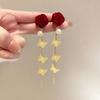 New autumn and winter burgundy red rose flower earrings women's light luxury temperament long butterfly fringed earrings earrings