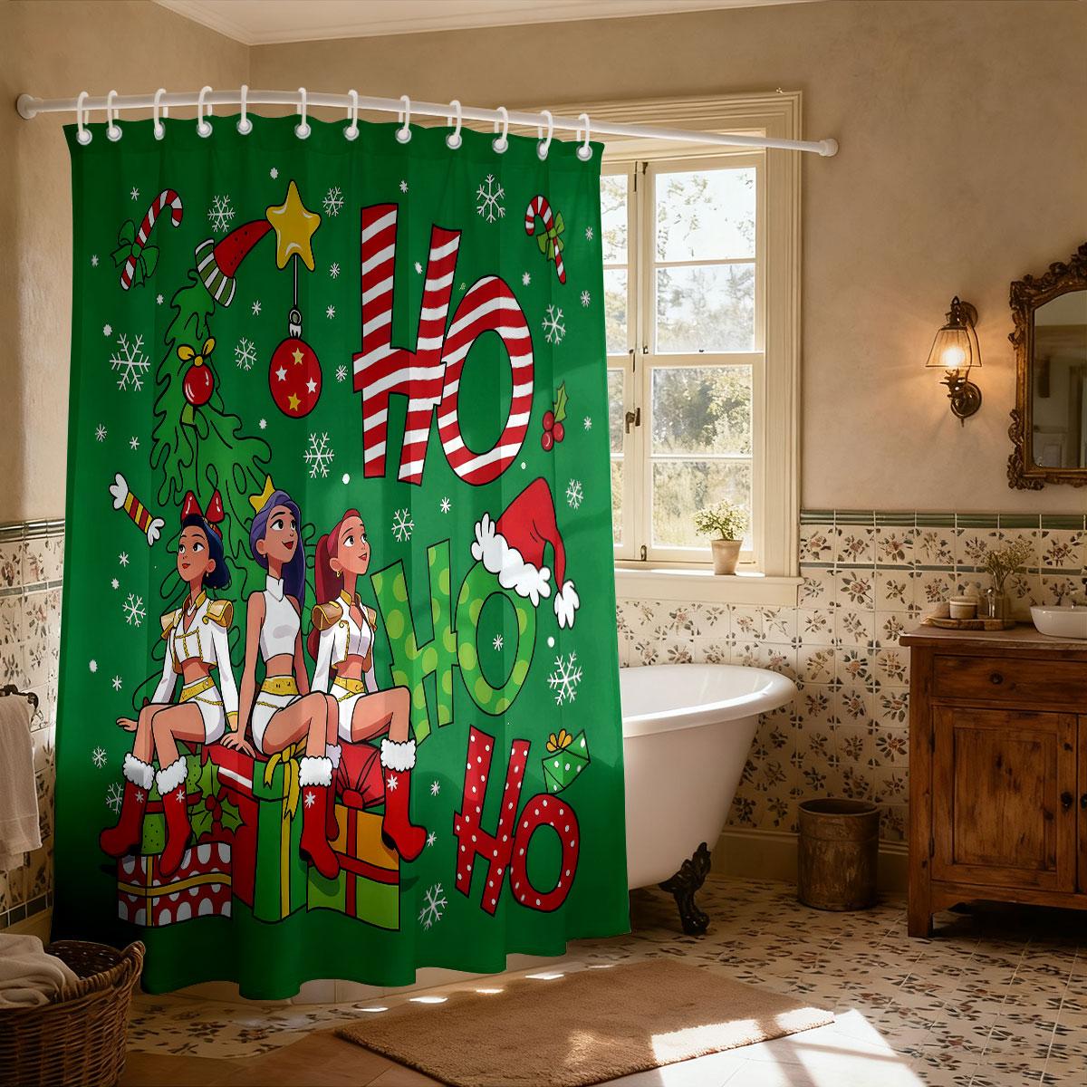 

1 шт. Мультяшная водонепроницаемая шторка для душа с принтом рождественской елки и 12 крючками, разные размеры, машинная стирка 120*180cm