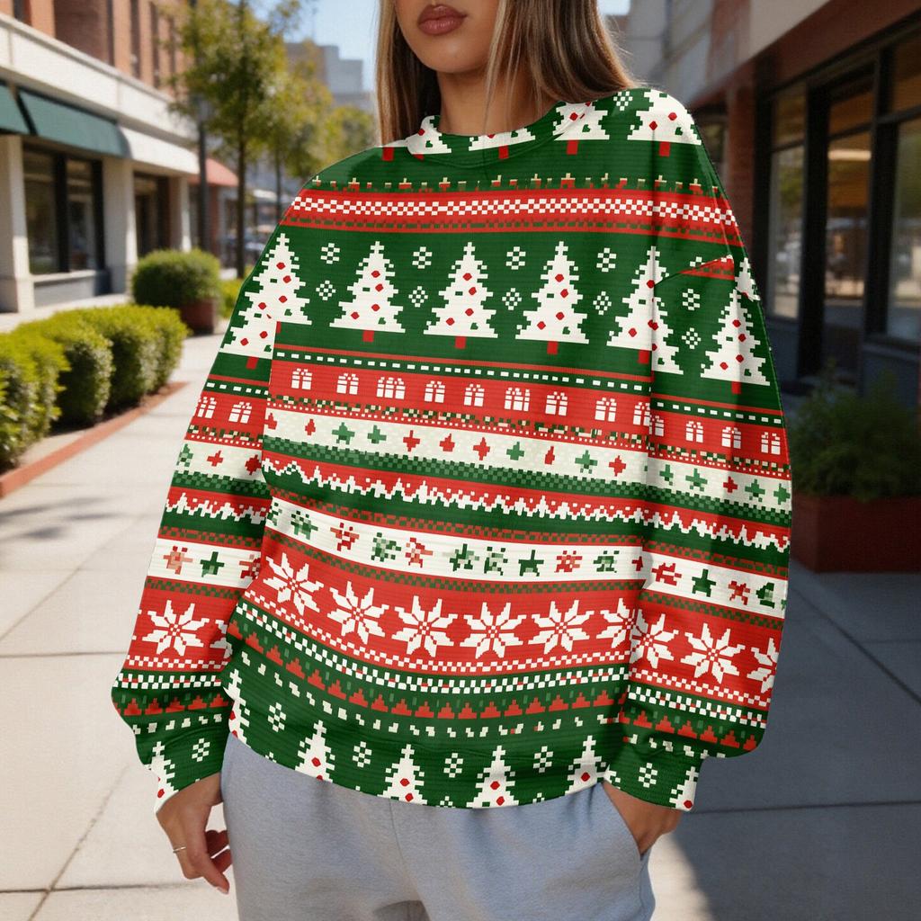 Women's Trendy Christmas Print Crewneck Sweatshirt Lightweight Casual Pullover Top