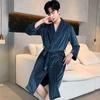 Men's Mid-Length Checkered Velvet Bathrobe - Golden Velvet, Autumn/Winter, Korean Style.