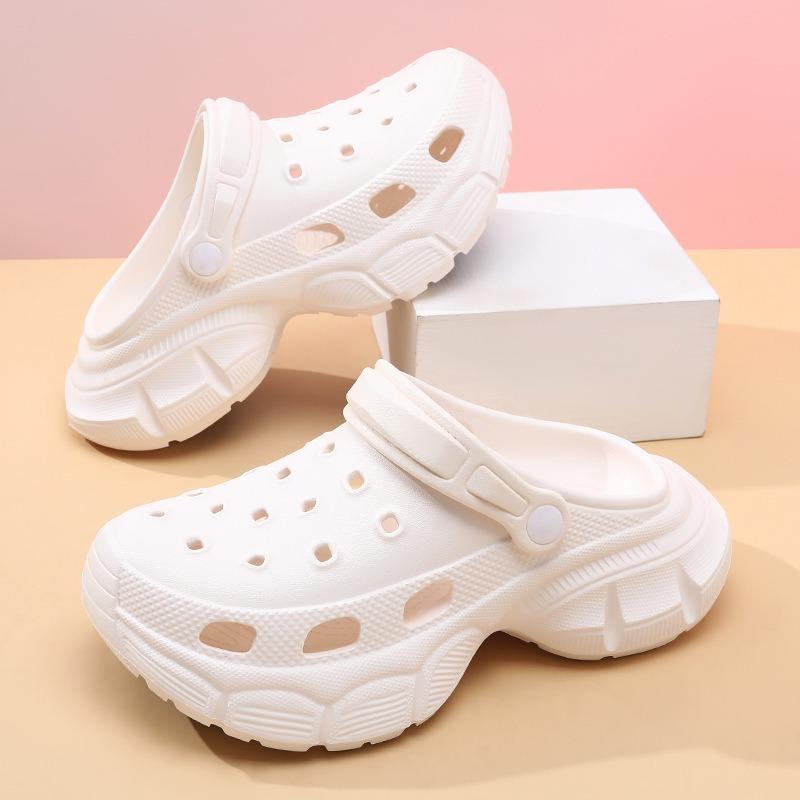 Hole Shoes Women's Wear Thick-soled Bag Head Half Slippers Non-slip Soft-soled Fashionable Two Wear Cool Slippers Heightening Bubble Shoes