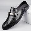 Leather Half Shoes for Men Mules Large Size Backless Loafers Slippers Open-back Casual Shoes Outdoor Slides Sandal Slip On Flats